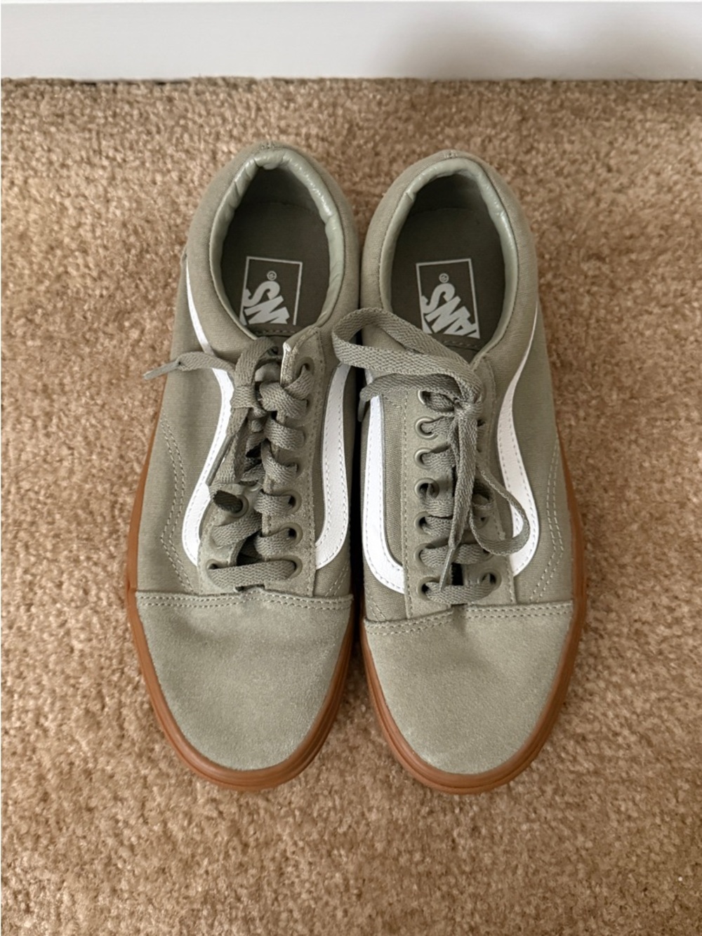 Vans Old Skool Sneakers in Olive Green with White Stripe and Gum Sole